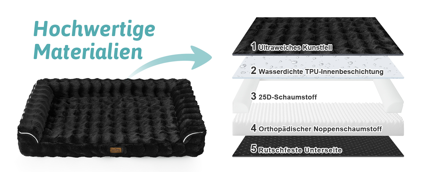 Ортопедичне ліжко для собак XL з штучного хутра, U-подібне, великі породи, водонепроникний чохол, антиковзаюче, м'яке, тепле, для прання
