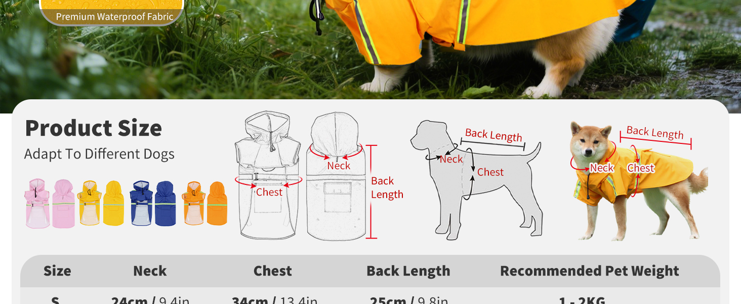 Дощовик для собак PETCUTE з капюшоном, водонепроникний, з світловідбиваючими смугами, регульований, для малих, середніх та великих собак, рожевий S