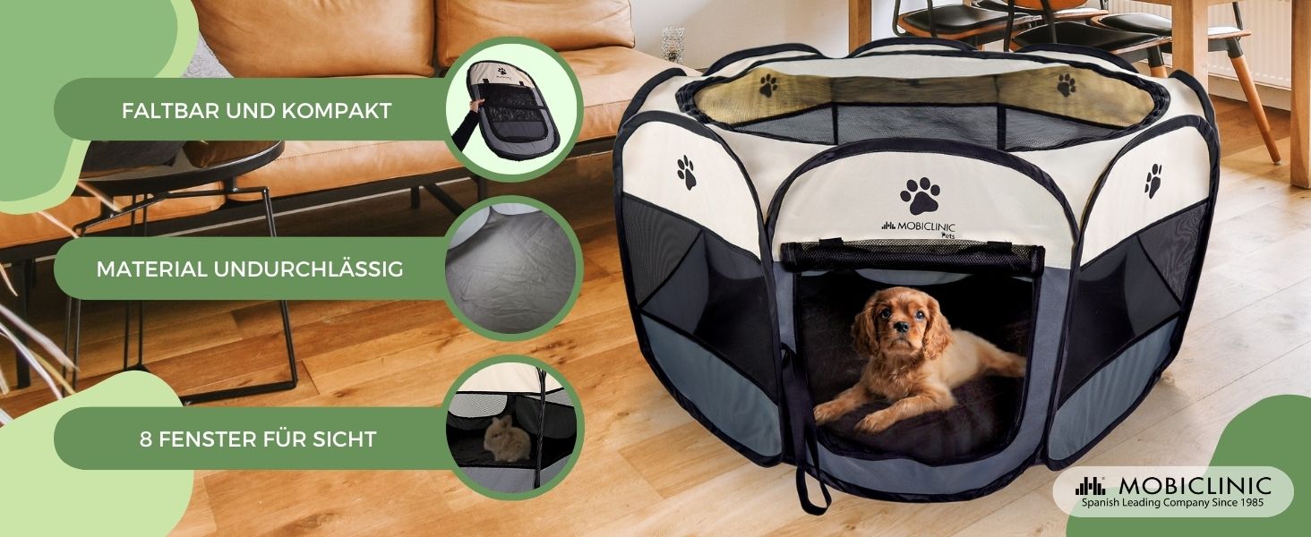 Mobiclinic® Pets: Двосторонній вольєр для цуценят, сірий, 114x114x58 см, Scooby