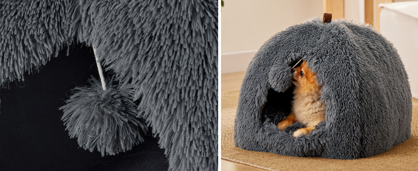 Ліжко для котів BEDSURE велике, 40x40x40 см, сіре, з подушкою та іграшкою, миється