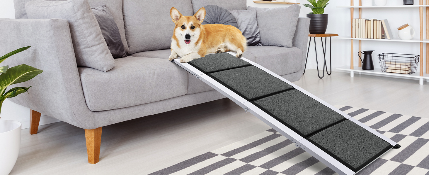 Рампа для собак DAISTERN від BSWAY, 170 x 44 см, складана, з м'яким килимом, алюмінієвий каркас з порошковим покриттям, для собак середніх та великих порід