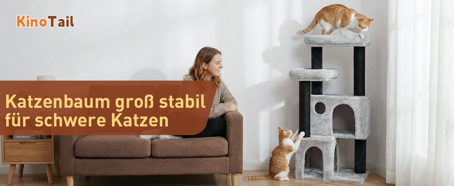 Великий котячий комплекс Kratzbaum 164 см для великих котів, з 11 см товстими стовпами, гамаком, плюшевими платформами та ховалькою