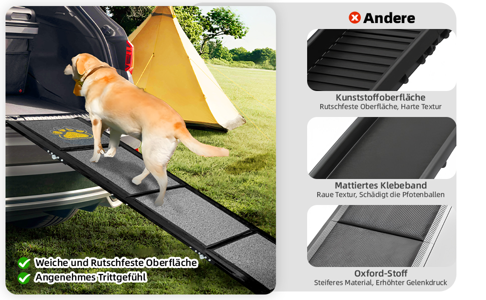 Рампа для собак Hunderampe Auto Klappbar: складана, 170 см, з антиковзким покриттям для собак маленьких, середніх та великих порід. Підходить для авто, SUV, вантажівок, диванів та ліжок