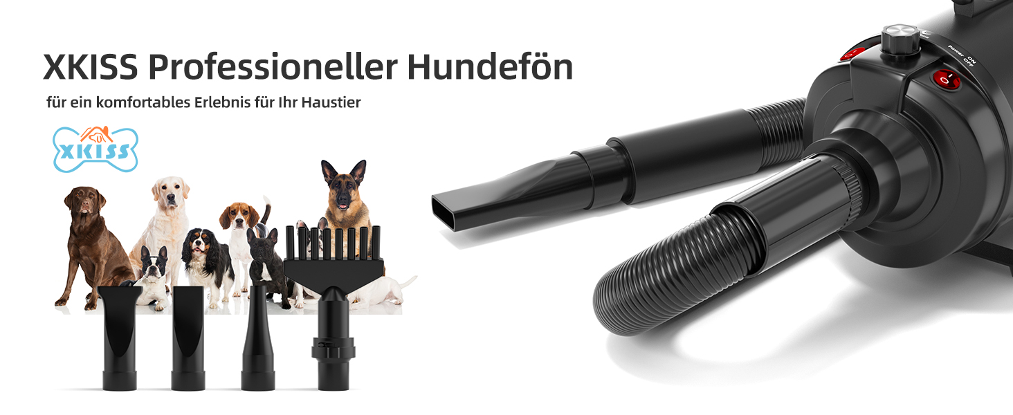 XKISS Професійний набір для догляду за собаками: машинка для стрижки шерсті, фен та пилосос для шерсті (чорний)