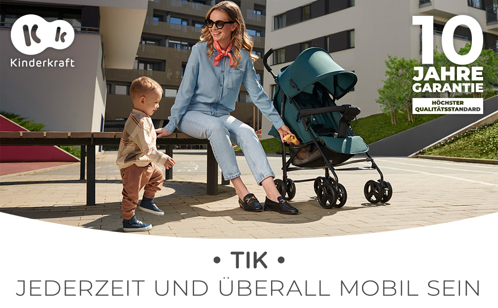 Дитяча коляска Kinderkraft TIK - легкий прогулянковий візок, 6,5 кг, поворотні колеса, регульована ручка, плавне регулювання спинки, швидке складання, до 17 кг, зелений