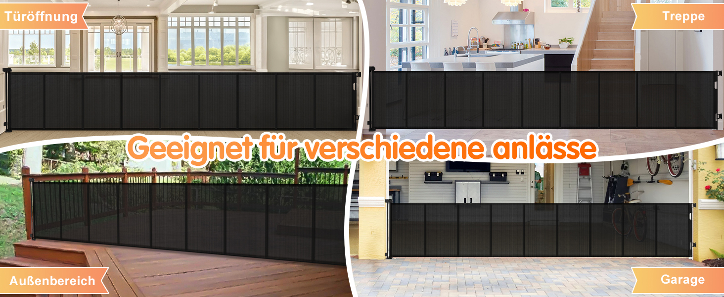 Розсувне захисне оградження для дитини та собаки, 400 см, 105 см заввишки, для сходищ/коридору/внутрішніх/зовнішніх приміщень, білий (чорний)