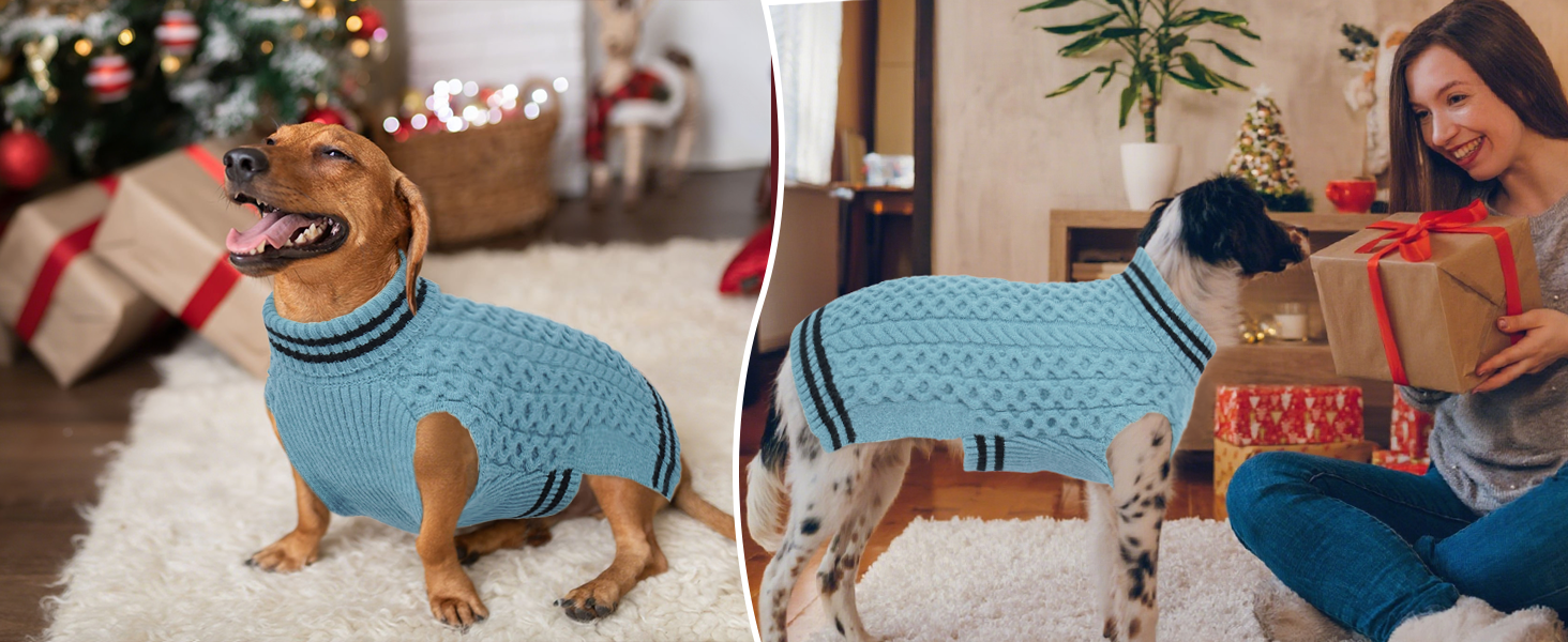 Теплий в'язаний пуловер для собак з коміром-стійкою, блакитний, 3XL XXXL | Підходить для великих собак: Лабрадор, Боксер