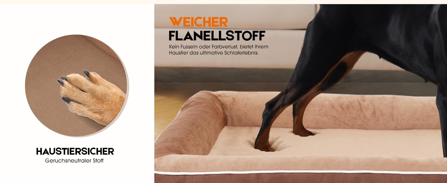 Ортопедичний лежак для собак XL, кошик для собак, що можна прати, з піною у формі яйця, водовідштовхувальний диван для собак з неслизьким дном та чотиристоронніми подушками (світло-коричневий, 117x76x19 см)