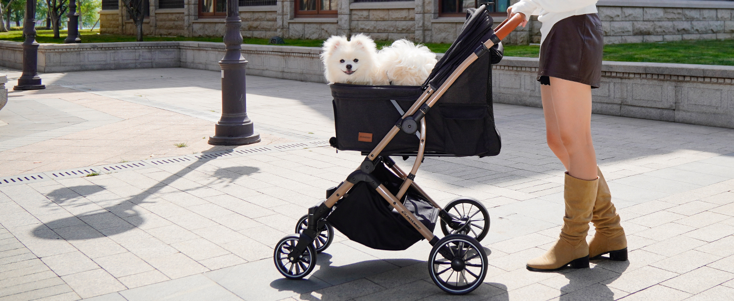 Візок для собак EchoSmile, складний, до 20 кг, для маленьких та середніх собак та котів, з поворотним ручкою, амортизацією та знімним чохлом (чорний)