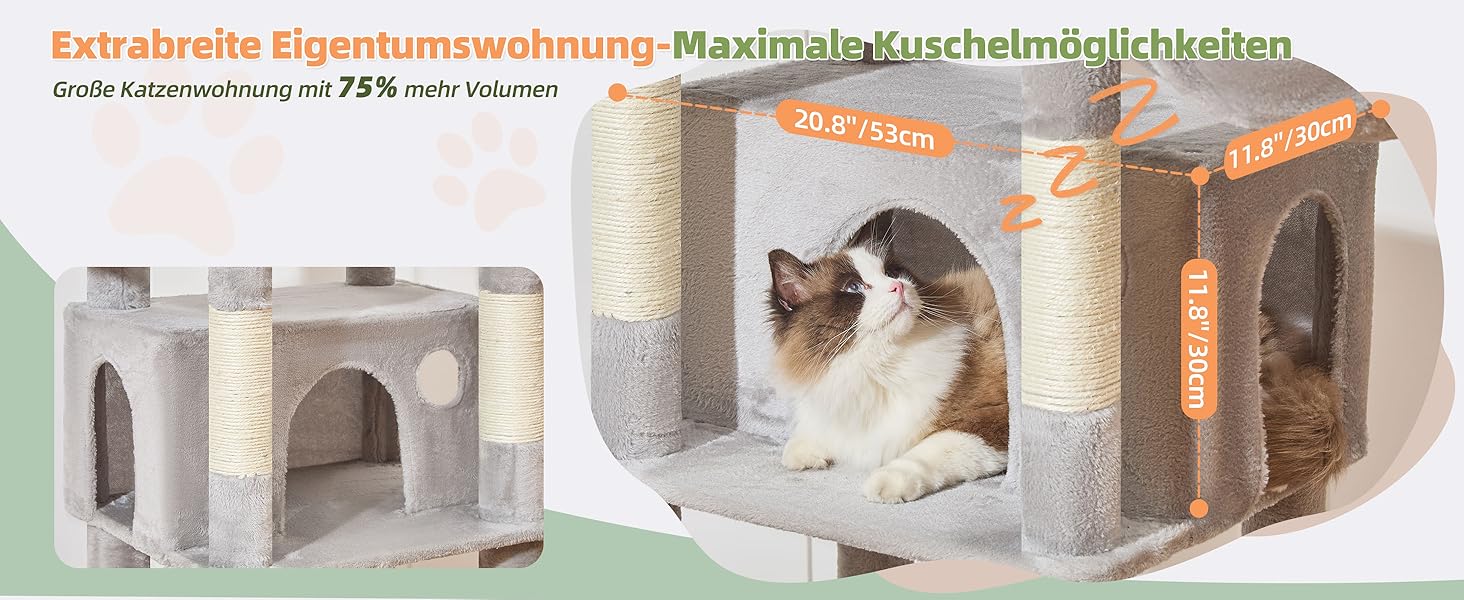 Когтеточка для котів Taoqimiao 180 см XXL, великий котячий комплекс для Maine Coon з будиночком, гамаком, великою платформою, 9 стійок для дряпання, кошиком, зелений