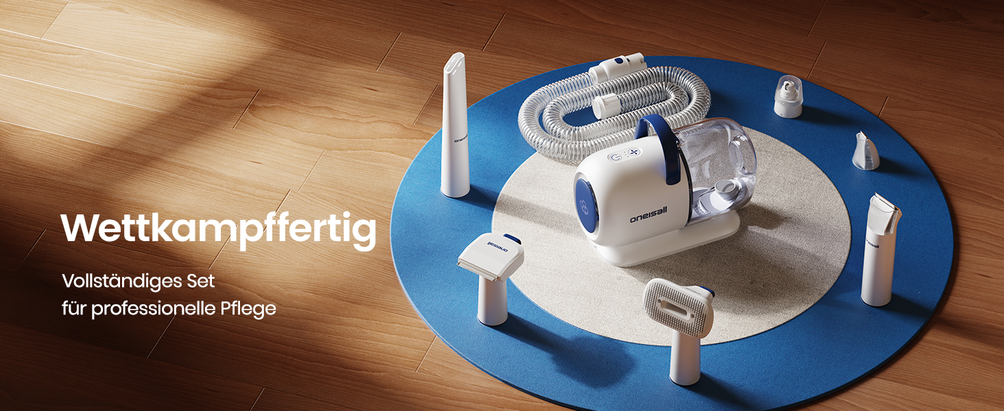 Машинка для стрижки собак Oneisall з пилососом, 15000 Па, видаляє 99.99% шерсті, тиха, 6 насадок для догляду за тваринами