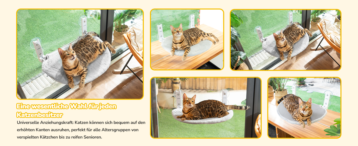 Гамак для котів CATISM на вікно, 50x36.5x20 см, сірий, з присосками