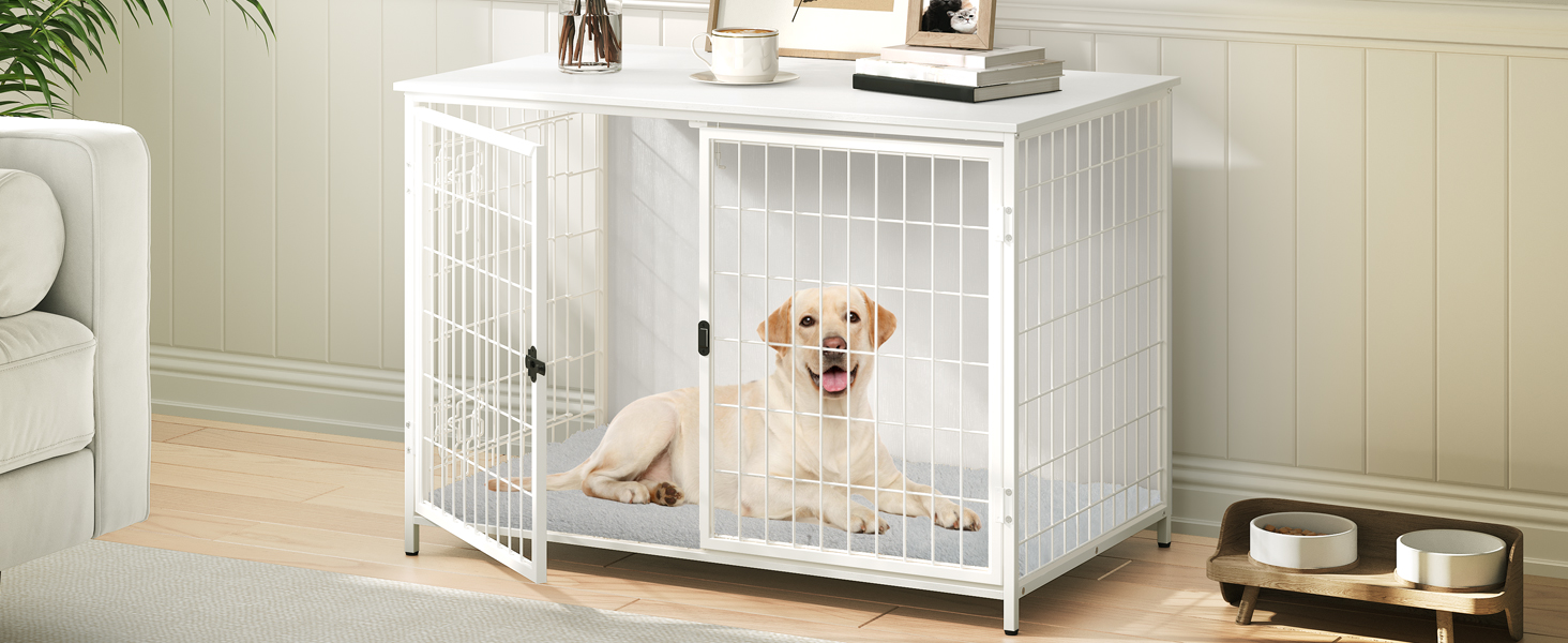 Клітка для собак, 100 см, з подушкою, 2 двері, для малих, середніх та великих собак, 100 x 60 x 70 см, біла