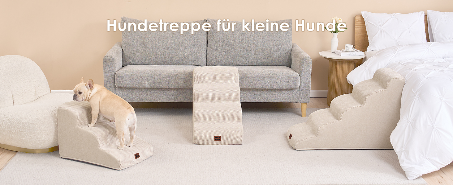 Сходинки для собак EHEYCIGA: компактні та зручні для маленьких собак, 40 см заввишки, 3 сходинки, з миючим покриттям та антиковзким покриттям, бежевий колір (40 x 57 x 40 см)
