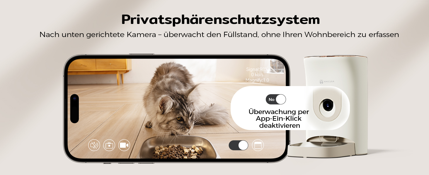 Автоматична годівниця для котів Amicura F1 Pro з 2K камерою, Wi-Fi 2.4G/5G, 4.5 л, нічне бачення 160°, антиблокувальна система, захист свіжості, керування через додаток