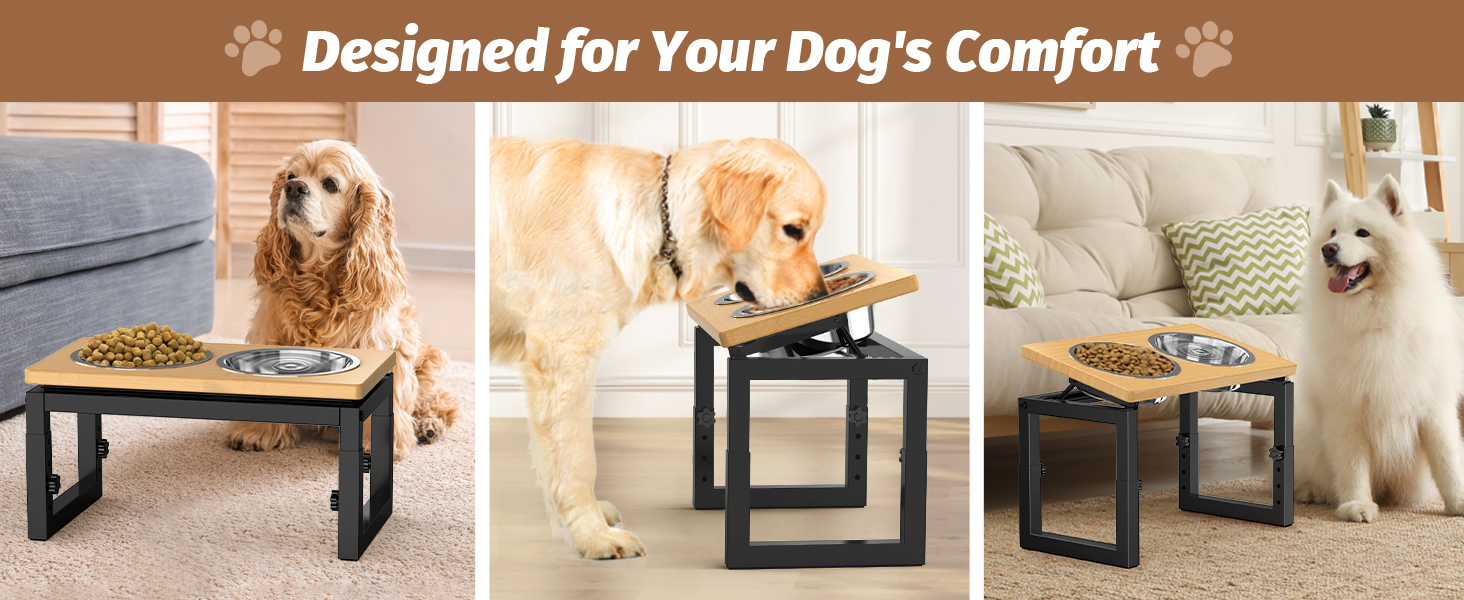 Підвищена годівниця для собак середніх та великих порід, чорна. 2 миски з нержавіючої сталі, регульована висота