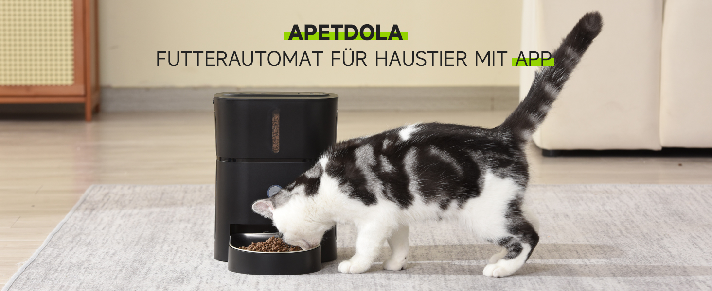 Автоматична годівниця для котів і собак APETDOLA 3L, з керуванням через додаток, сумісна з Wi-Fi 2.4GHz/5G, 10 порцій на день, два режими живлення, чорна