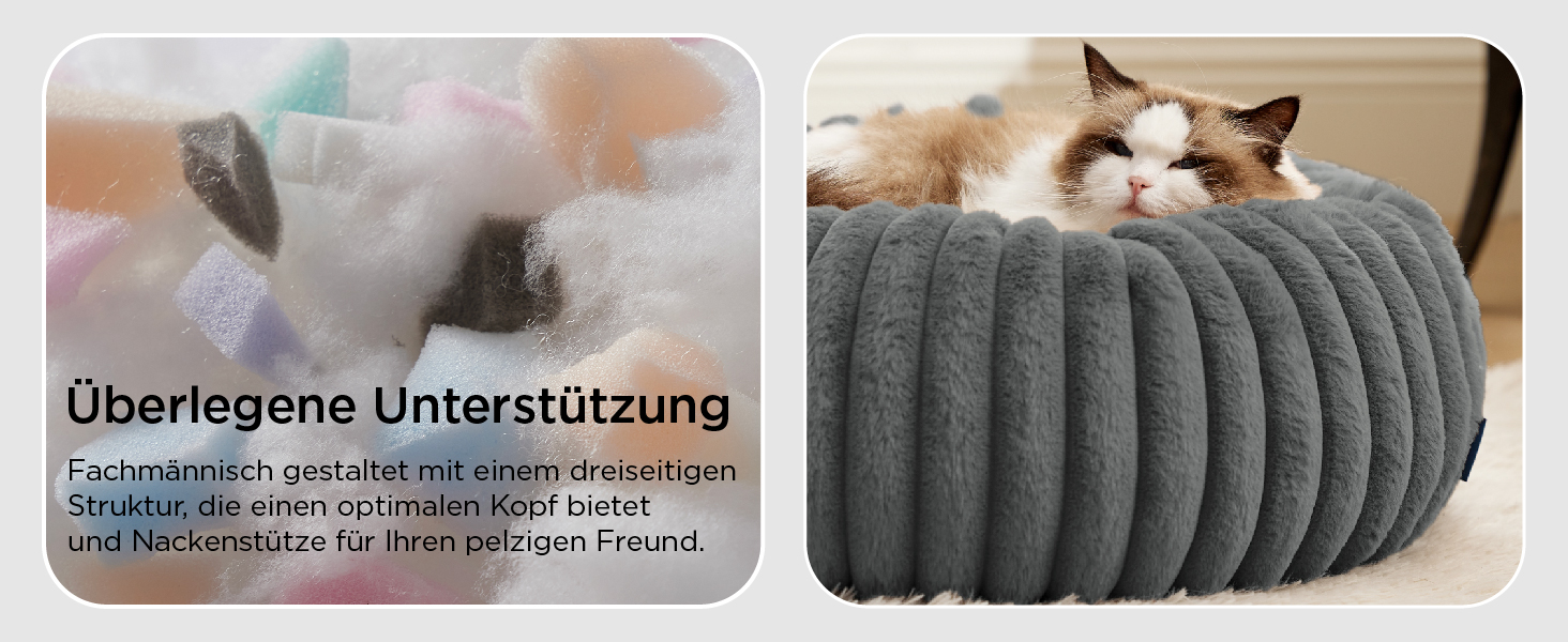 BEDSURE Ортопедичне ліжко для котів - м'яке кільце 51x51x15 см, кругле котяче ліжко з знімним чохлом з корду флісу, неслизьке дно, темно-сірий колір