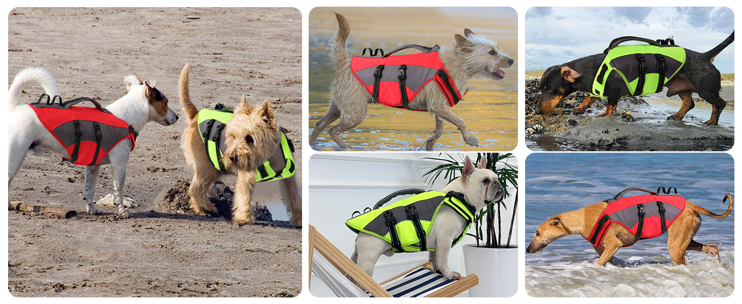 Жилет рятувальний для собак CITEKOILE з ручкою та світловідбиваючими елементами, регульований, для малих, середніх та великих собак, міцний, для водних видів спорту, плавання та катання на човні, червоний, XS, червоний