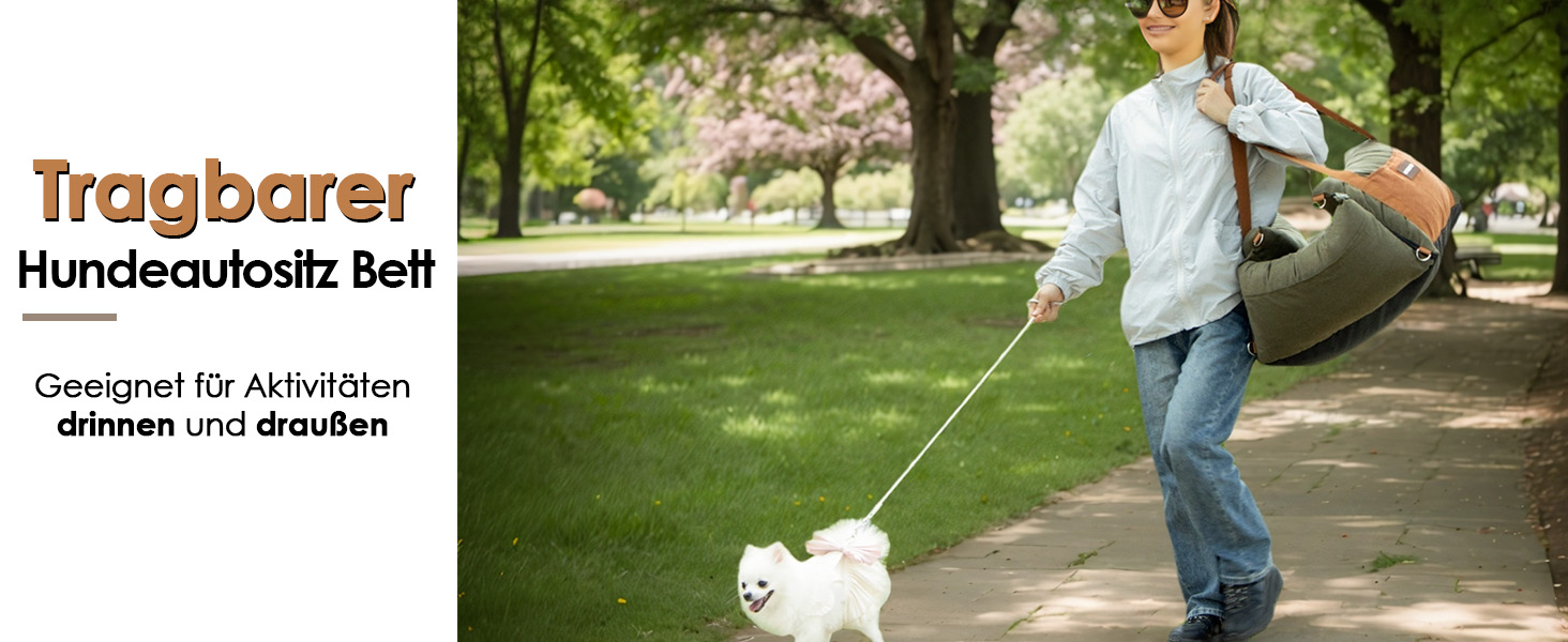 Автомобільний лежак для собак маленьких та середніх порід (до 15 кг), з висувною зоною відпочинку, знімний та пральний, з кишенями та ременем безпеки, зелений