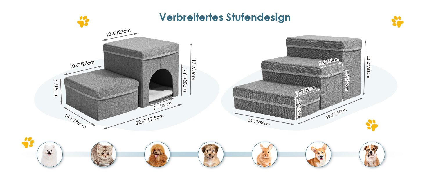 Сходинки для собак маленьких порід, 3 сходинки, складана, для котів та собак, з ящиками для зберігання, підійде для дивану та ліжка