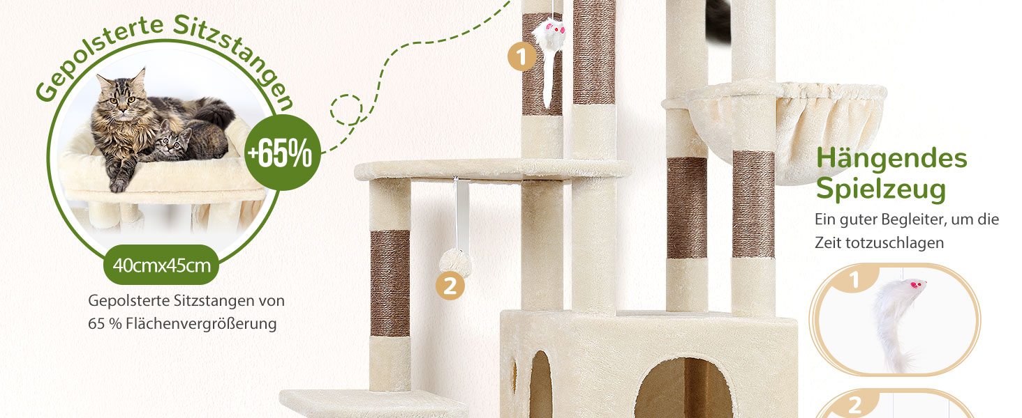 Драбина для котів Globlazer XL, бежева, 156 см: стабільна, з будиночком, платформами та сизалевими стовпчиками