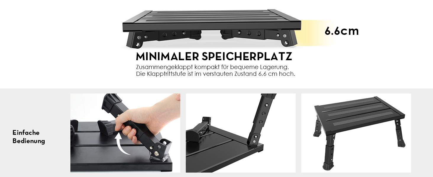 Алюмінієва розкладна сходинка-підставка, 300 кг, 3 сходинки, регульована висота, широка антиковзка поверхня, для автодому, саду та сходинок для собак, легка та складна (Чорний)