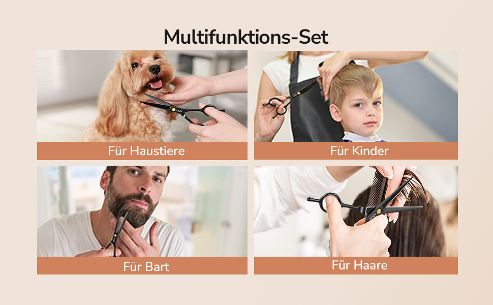 Професійний набір для стрижки волосся ULG - професійні барберські ножиці 16,5 см з японської нержавіючої сталі, витончуюча ножиця, гребінець, затискачі та етилуі - для чоловіків, жінок, дітей, чорний