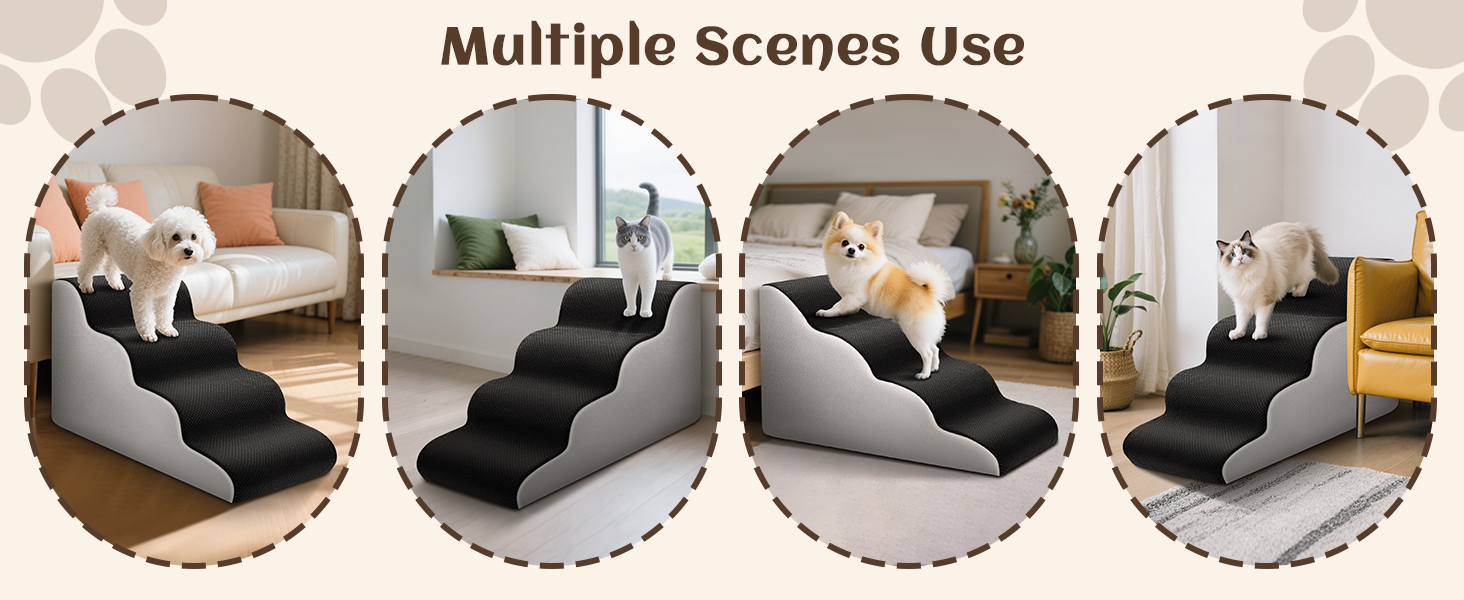 Східці для собак та котів JUOIFIP, 4 сходинки, для маленьких порід, з губчастою поверхнею, чорного кольору