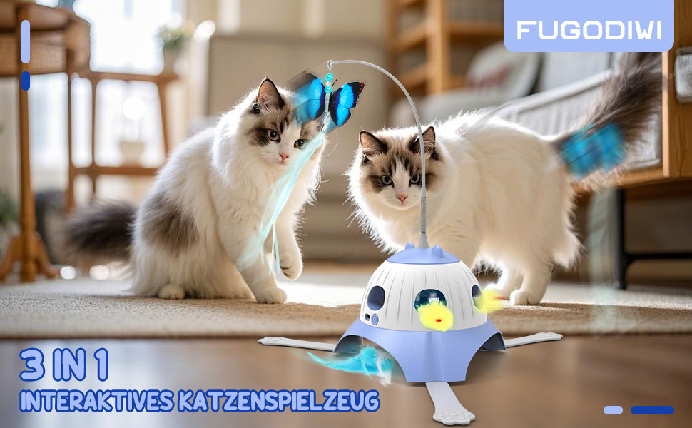 Інтерактивна іграшка для котів FUGODIWI, електрична, 3-в-1, Whack-a-Mole, з USB-зарядкою (блакитна)