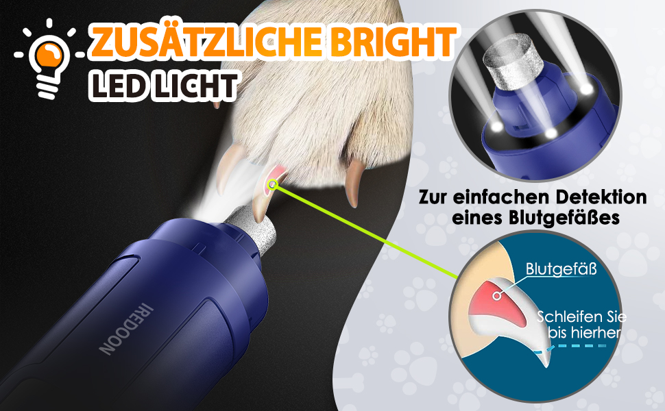 Шліфувальник для собак Profi Krallenschleifer: 3 швидкості, 4 LED-лампи, тихий, акумуляторний, для великих, середніх та маленьких собак (блакитний)