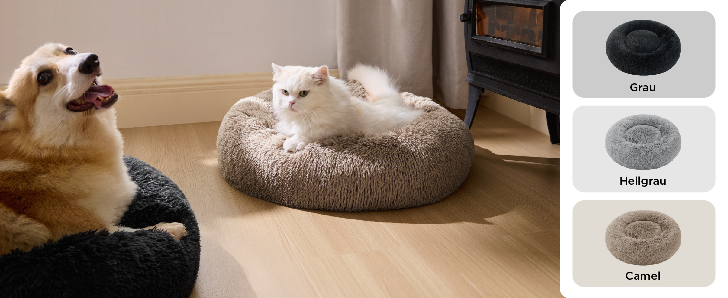 Кругле ліжко для котів BEDSURE Ø 60 см, м'яке, плюшеве, для котів та маленьких собак, 60x60x14 см