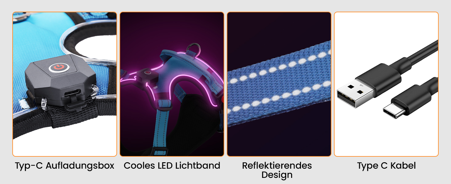 DAISTERN BSWAY LED шлея для собак M, з ручкою, акумуляторна, з підсвіткою, 3 режими миготіння, світловідбиваючі смуги, для малих і середніх порід