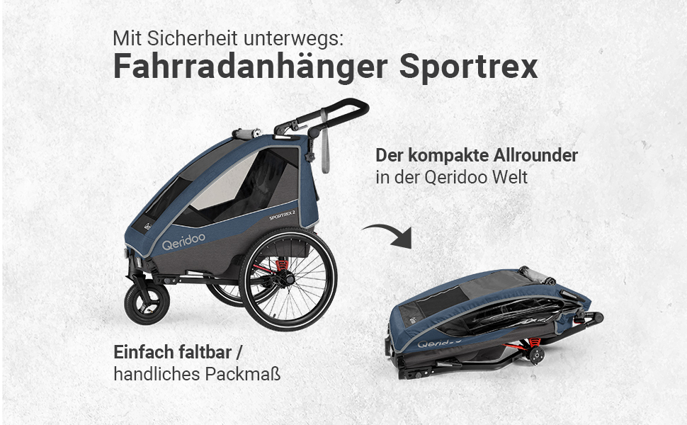 Qeridoo Sportrex 2 Limited Edition Jeans Blue: Дитячий велопричіп для 2 дітей, 360° обертове колесо, захист голови