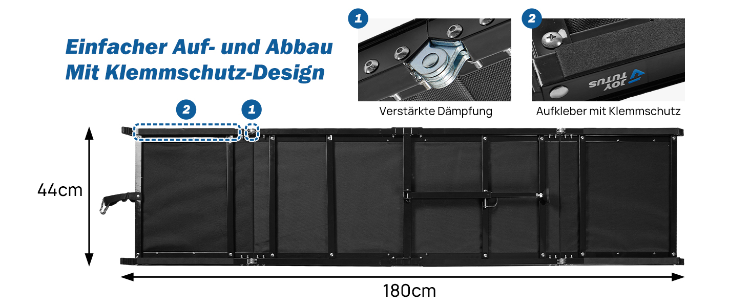 Рампа для собак JOYTUTUS складна, для авто, SUV та вантажівок, до 90 кг, для великих, середніх та маленьких тварин (180 x 44 см), алюмінієва рамка