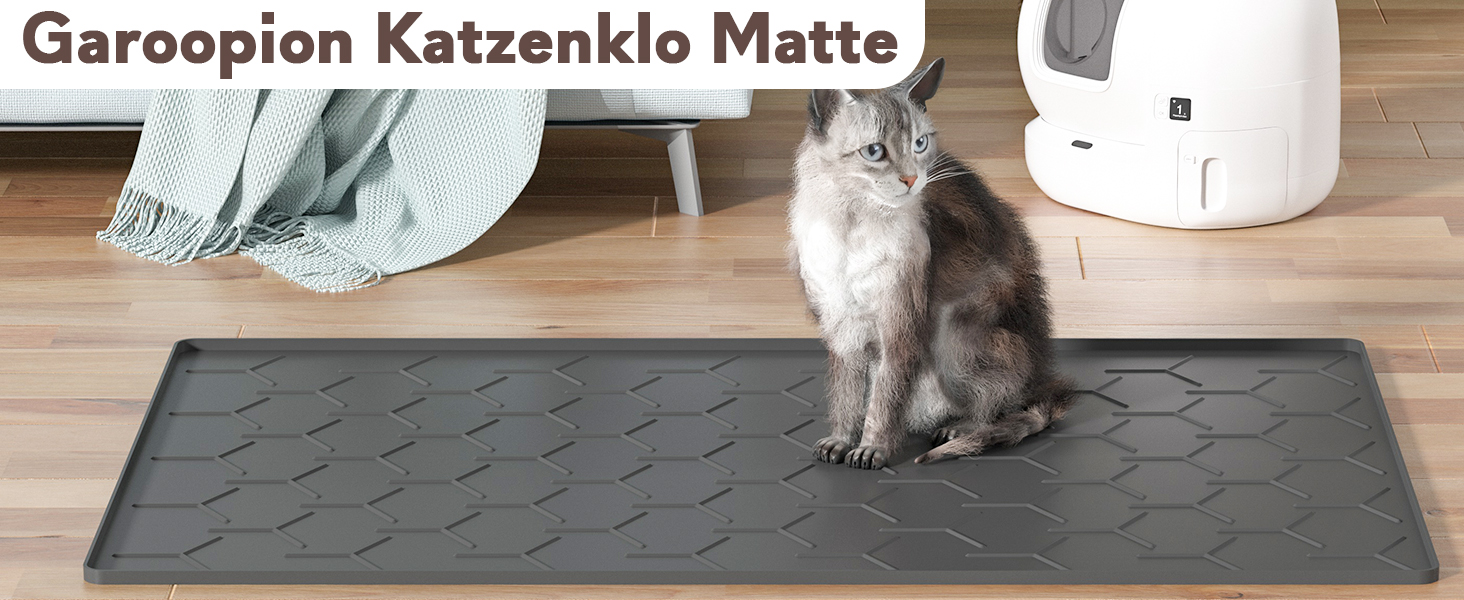 Мапа для котячого туалету Garoopion, силіконова, 86x56 см, чорна. Захист від протікання, легко мити.