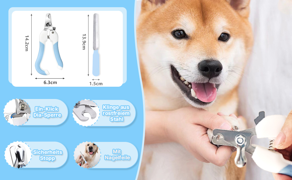 Набір для догляду за тваринами 6 в 1: щітка для собак, гребінець для вичісування підшерстка, тример, гребінець від бліх, щітка для миття | Синій, прямокутний