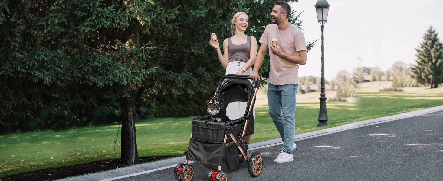 Візок для собак та котів YITAHOME, чорний, до 22 кг, складна конструкція, з сумкою, подушкою, сітковими вікнами та кошиком для зберігання