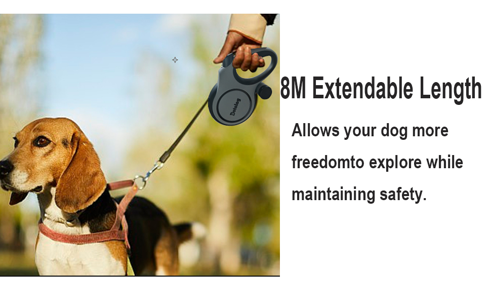 Рулетка для собак Dotolog 8м, висувна повідка для собак середніх та великих порід до 50 кг, повідка-рулетка, сіра/чорна