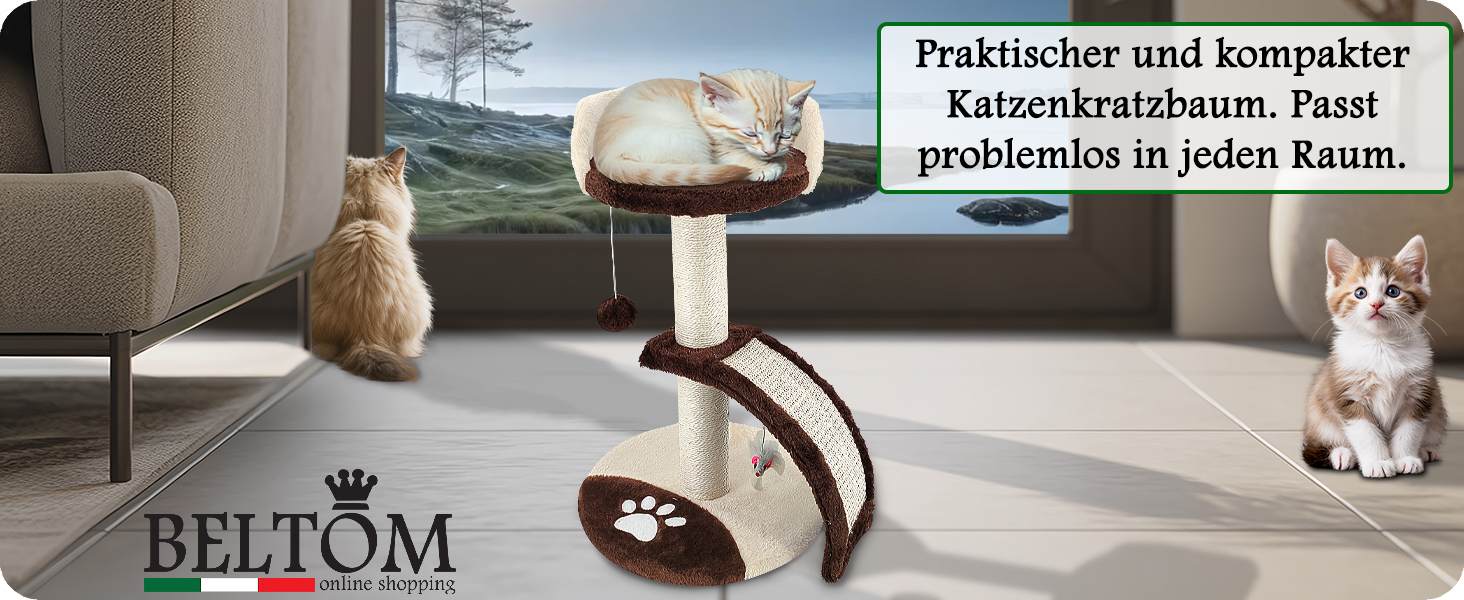 Дерев'яний кігтеточка для котів Beltom® Kratzbaum, 54 см, Коричнево-бежевий