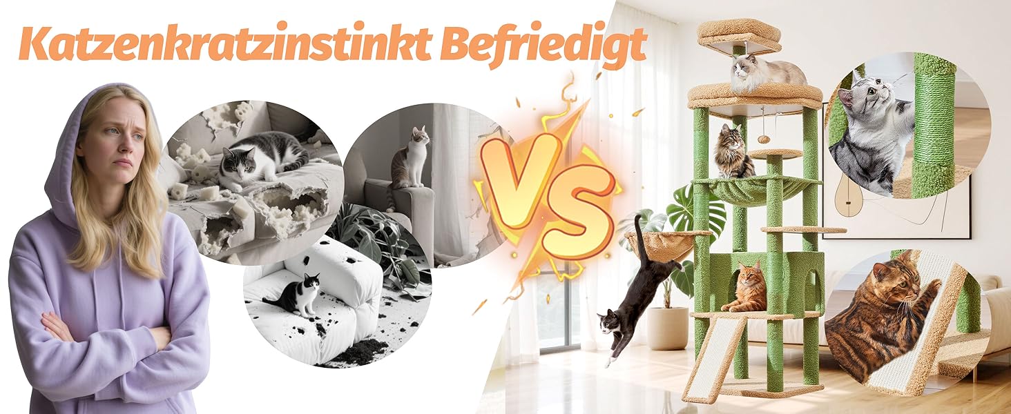 Котячий комплекс Taoqimiao 183 см, великий XXL, з будиночком, гамаком, стійкий, зелений MS045W