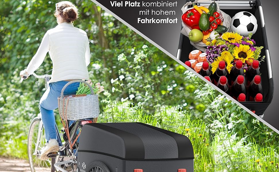 Причіп для велосипеда KESSER® вантажний з високою тягою, 120 л, чорний, з дахом та функцією складання