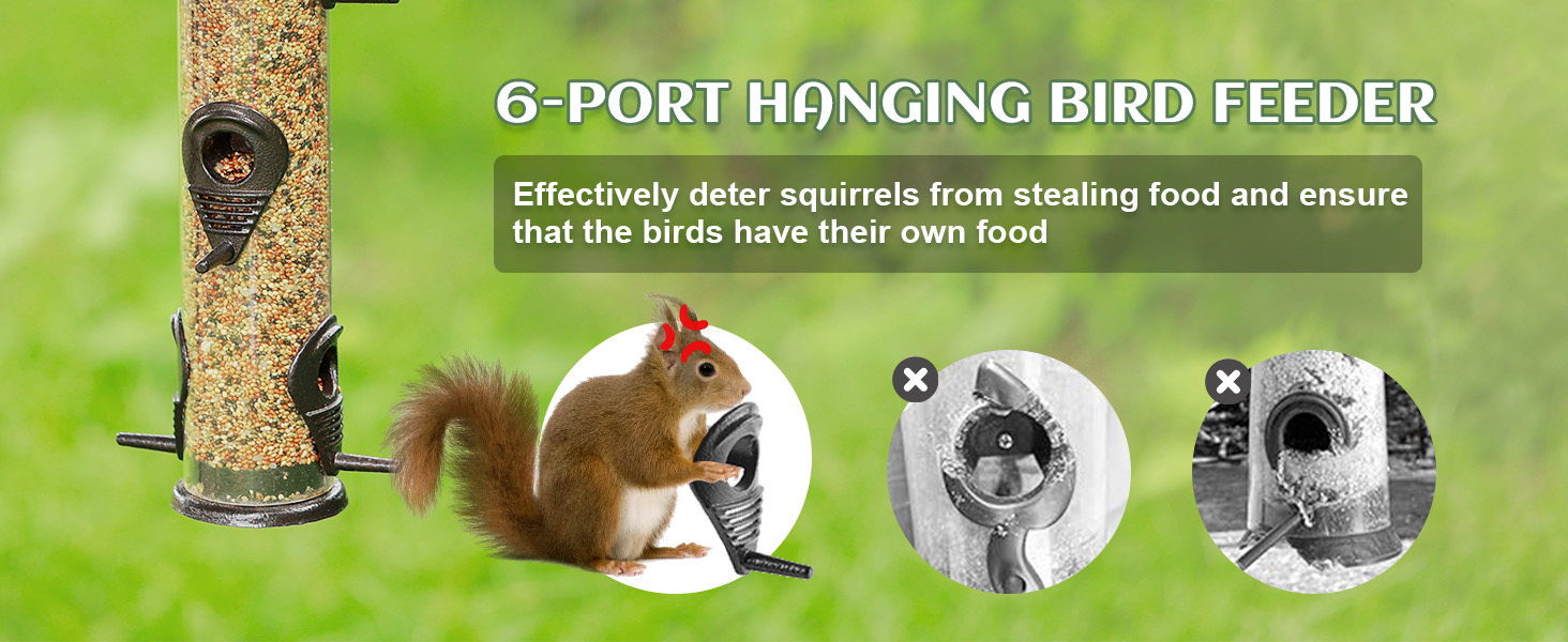 Годівниця для птахів Mixxidea з металевої труби для вулиці, 6 портів, підвісна годівниця для диких птахів