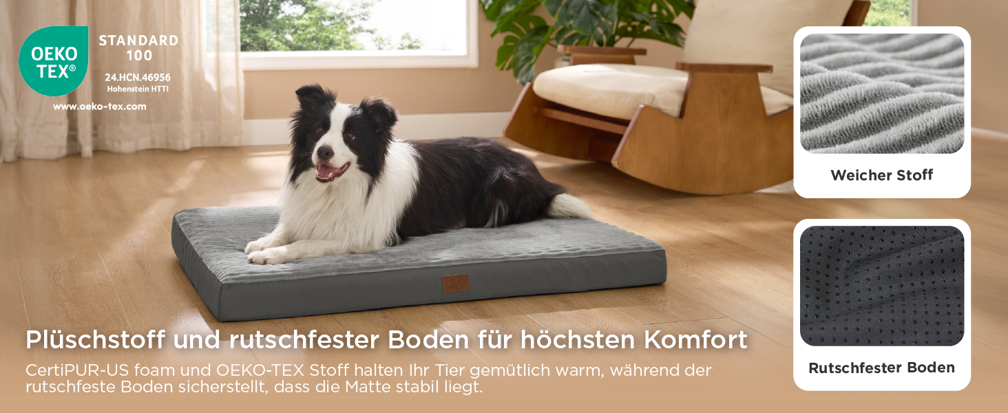 Крісло-лежанка для собак середніх порід BEDSURE - м'яке ліжко з антиковзною основою та знімним чохлом, сірого кольору, 89x56x7 см