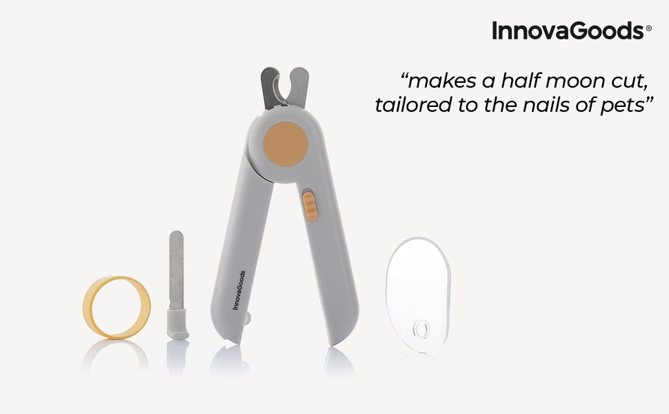 InnovaGoods® Ножиці для стрижки кігтів домашнім тваринам LED Clipet, знімний нашийник для шліфування у ручці, ефективний напівкругла зріз, компактний та легкий дизайн, ідеально підходить для домашніх тварин