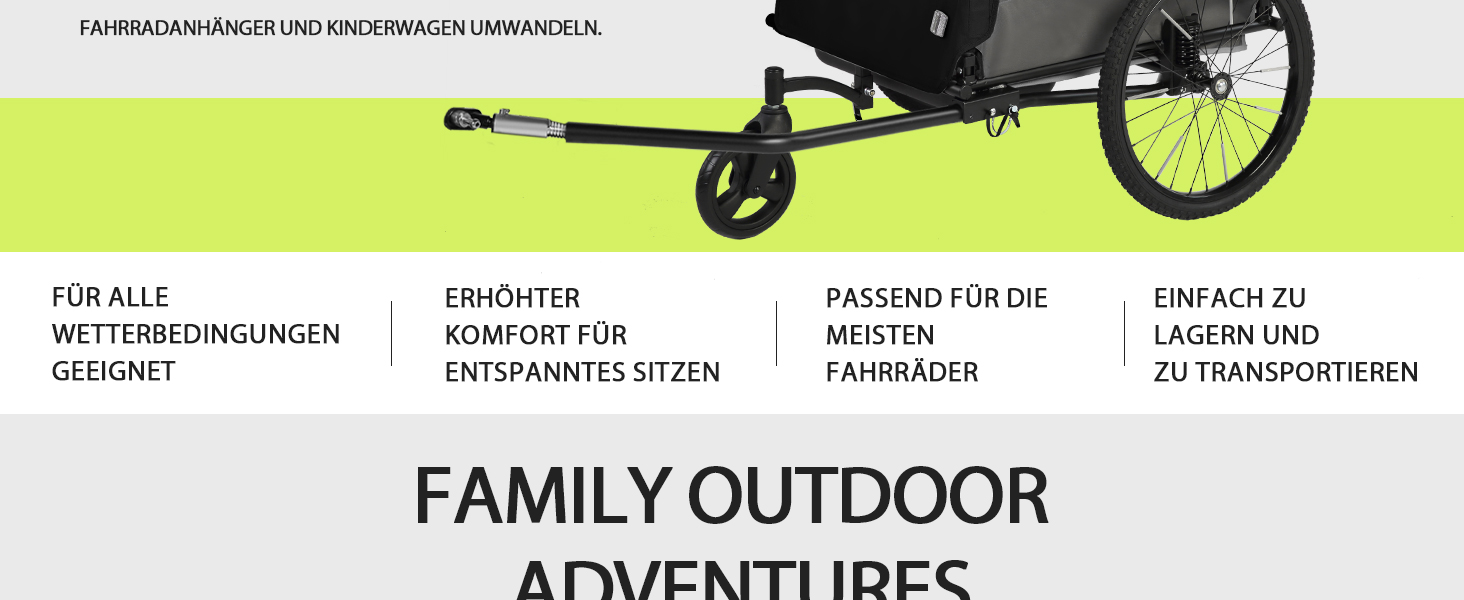 Дитячий велопричіп 2в1 з функцією коляски та бігуна, амортизація, регульована ручка-штовхач та гальма, для 1-2 дітей, до 40 кг, чорний