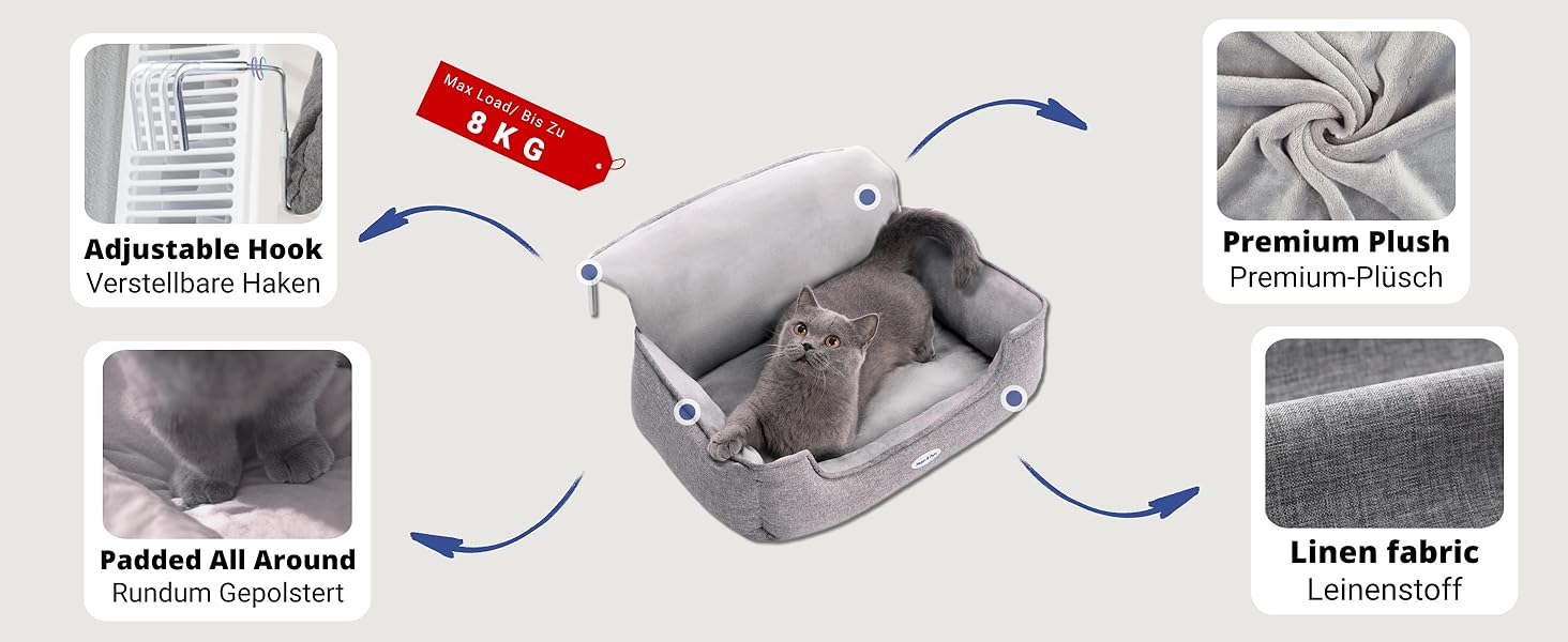 Килимок-гамак для котів на батарею Happi N Pets, сірий, 65 x 36 x 27 см