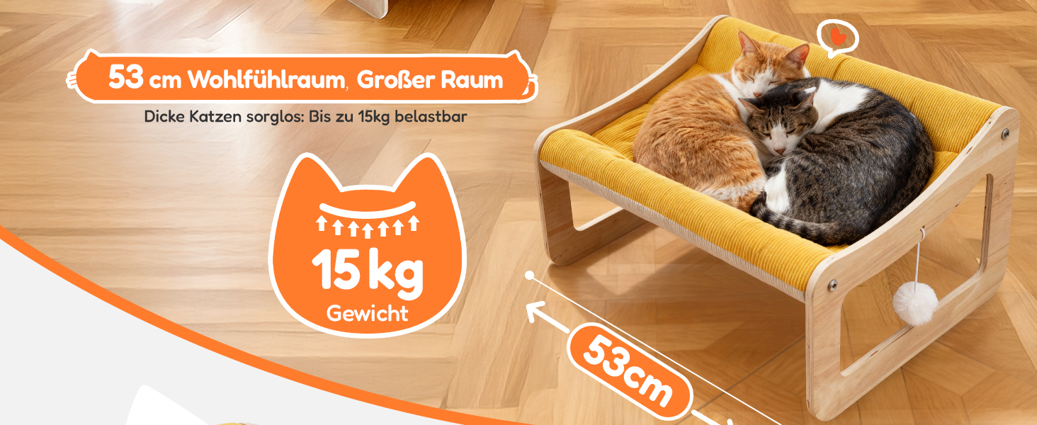 BSWAY Підвищене ліжко-софа для котів з дерева, сонячно-жовтий колір, 53x40 см, стильний котячий стільчик з знімним чохлом для матраца, до 15 кг