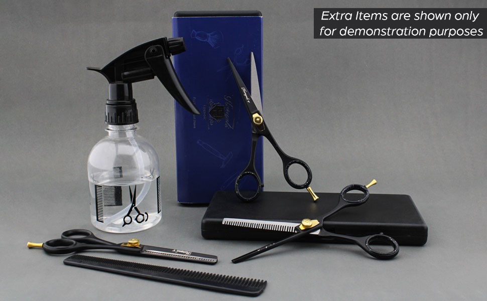 Набір професійних перукарських ножиць Haryali London, 15.2 см, чорний, з регулюванням натягу, для текстуризації та розрідження волосся, у подарунковому етолі