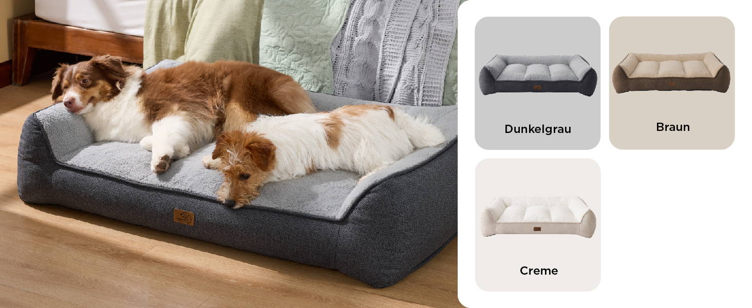 Крісло-лежанка для собак BEDSURE великих порід - 89x63 см, товста підстилка, водонепроникний чохол, антиковзаюча поверхня, м'який плюш Sherpa, темно-сірий колір